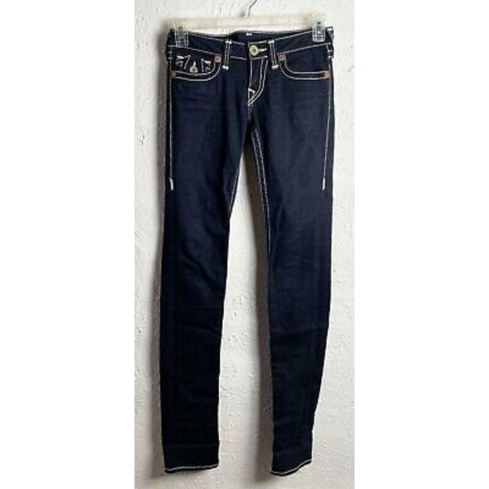 True Religion Julie Big T Dark Wash Blue Denim Jeans - Women's Size 27